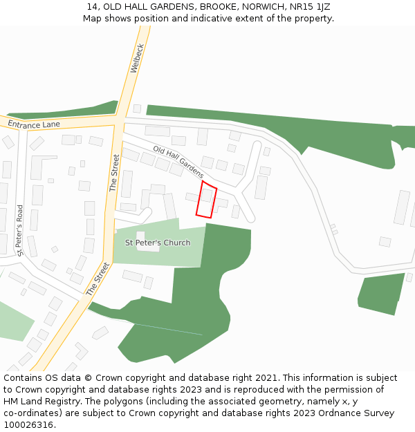 14, OLD HALL GARDENS, BROOKE, NORWICH, NR15 1JZ: Location map and indicative extent of plot