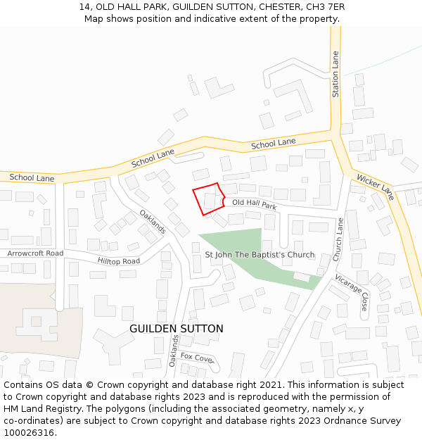 14, OLD HALL PARK, GUILDEN SUTTON, CHESTER, CH3 7ER: Location map and indicative extent of plot