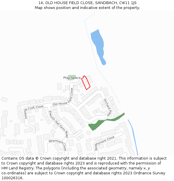 14, OLD HOUSE FIELD CLOSE, SANDBACH, CW11 1JS: Location map and indicative extent of plot