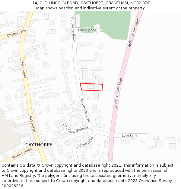 14, OLD LINCOLN ROAD, CAYTHORPE, GRANTHAM, NG32 3DF: Location map and indicative extent of plot