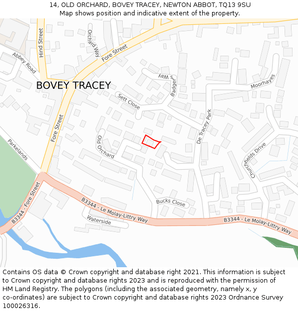 14, OLD ORCHARD, BOVEY TRACEY, NEWTON ABBOT, TQ13 9SU: Location map and indicative extent of plot