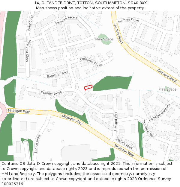 14, OLEANDER DRIVE, TOTTON, SOUTHAMPTON, SO40 8XX: Location map and indicative extent of plot