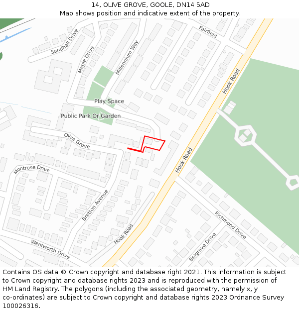 14, OLIVE GROVE, GOOLE, DN14 5AD: Location map and indicative extent of plot