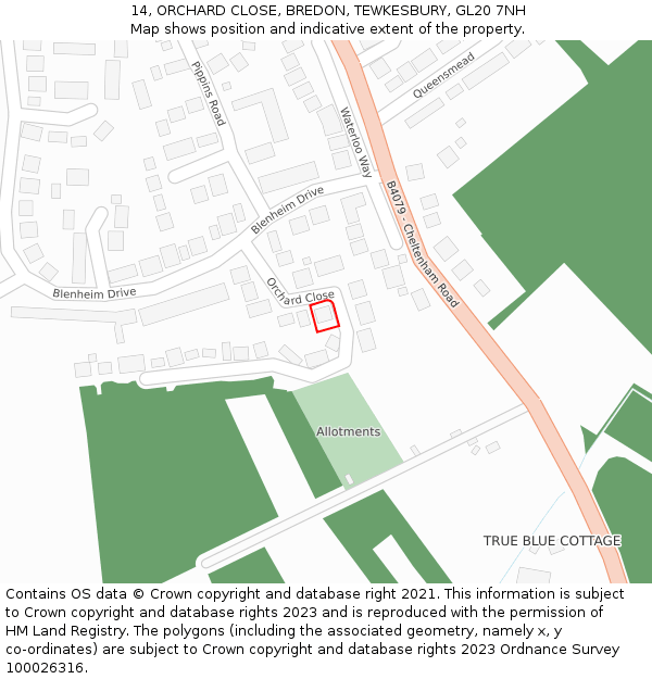 14, ORCHARD CLOSE, BREDON, TEWKESBURY, GL20 7NH: Location map and indicative extent of plot