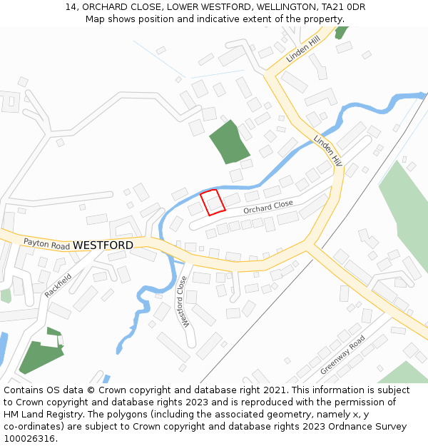 14, ORCHARD CLOSE, LOWER WESTFORD, WELLINGTON, TA21 0DR: Location map and indicative extent of plot