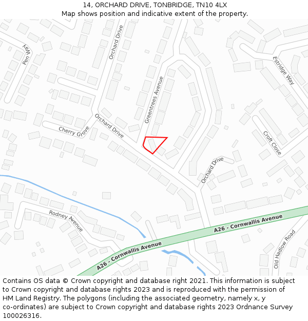 14, ORCHARD DRIVE, TONBRIDGE, TN10 4LX: Location map and indicative extent of plot