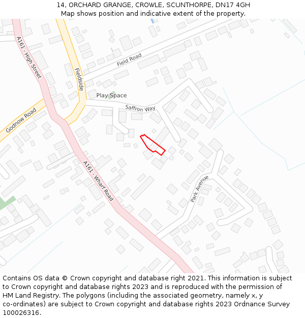 14, ORCHARD GRANGE, CROWLE, SCUNTHORPE, DN17 4GH: Location map and indicative extent of plot