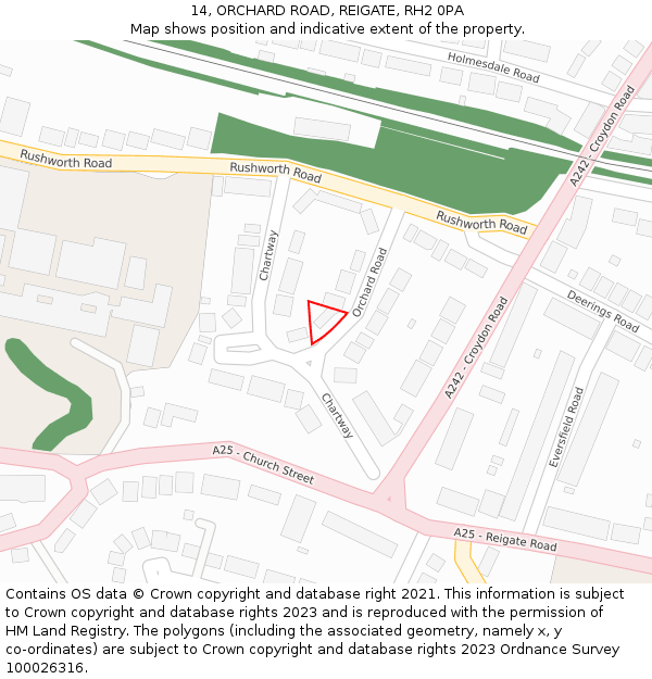 14, ORCHARD ROAD, REIGATE, RH2 0PA: Location map and indicative extent of plot