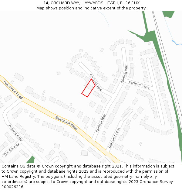 14, ORCHARD WAY, HAYWARDS HEATH, RH16 1UX: Location map and indicative extent of plot