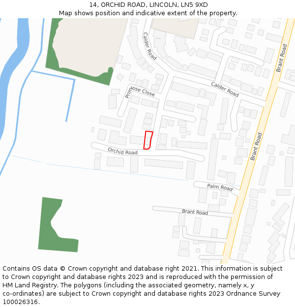 14, ORCHID ROAD, LINCOLN, LN5 9XD: Location map and indicative extent of plot