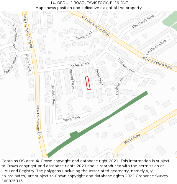 14, ORDULF ROAD, TAVISTOCK, PL19 8NE: Location map and indicative extent of plot