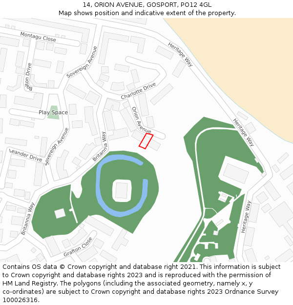 14, ORION AVENUE, GOSPORT, PO12 4GL: Location map and indicative extent of plot