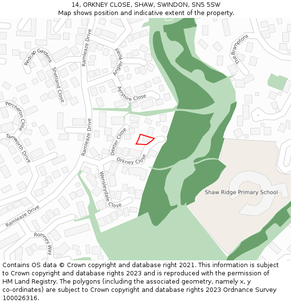 14, ORKNEY CLOSE, SHAW, SWINDON, SN5 5SW: Location map and indicative extent of plot