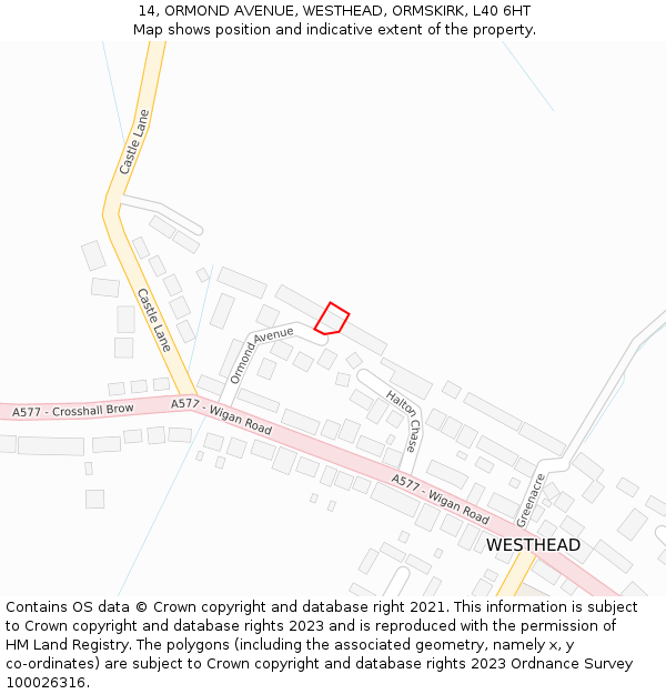 14, ORMOND AVENUE, WESTHEAD, ORMSKIRK, L40 6HT: Location map and indicative extent of plot