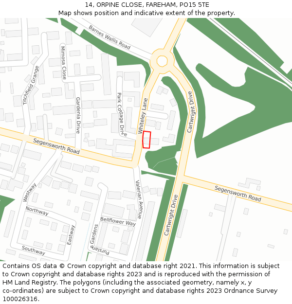 14, ORPINE CLOSE, FAREHAM, PO15 5TE: Location map and indicative extent of plot