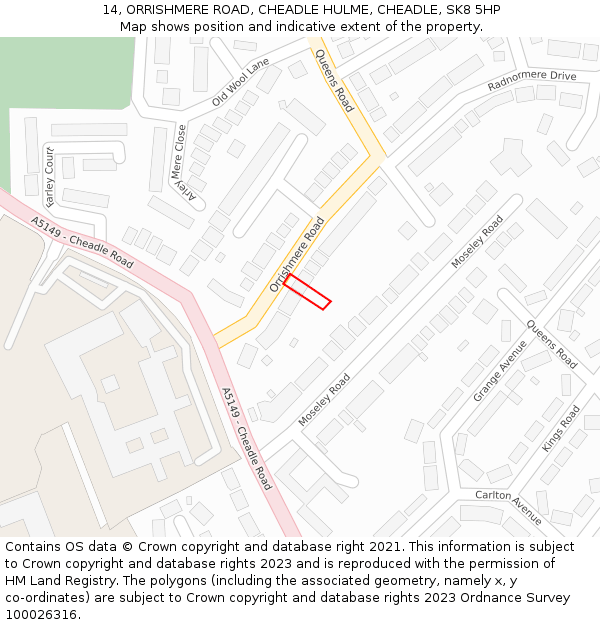 14, ORRISHMERE ROAD, CHEADLE HULME, CHEADLE, SK8 5HP: Location map and indicative extent of plot