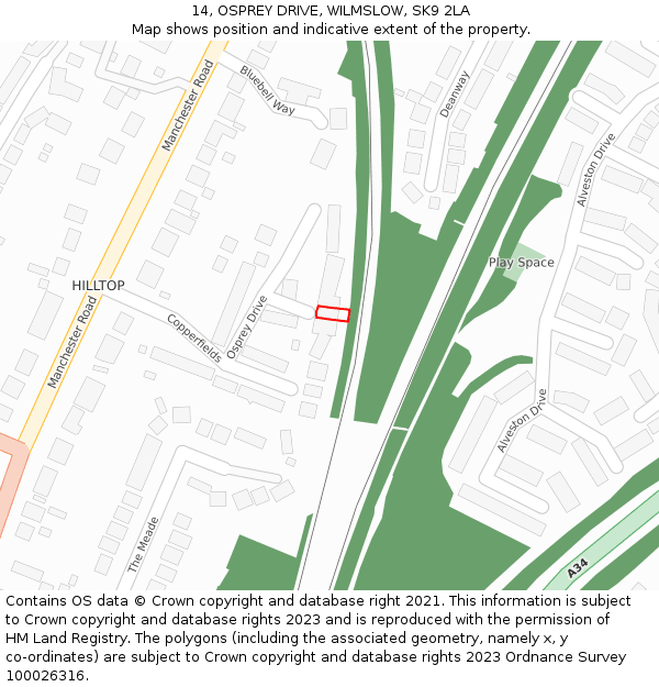 14, OSPREY DRIVE, WILMSLOW, SK9 2LA: Location map and indicative extent of plot