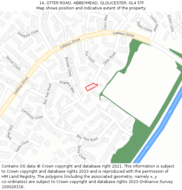 14, OTTER ROAD, ABBEYMEAD, GLOUCESTER, GL4 5TF: Location map and indicative extent of plot