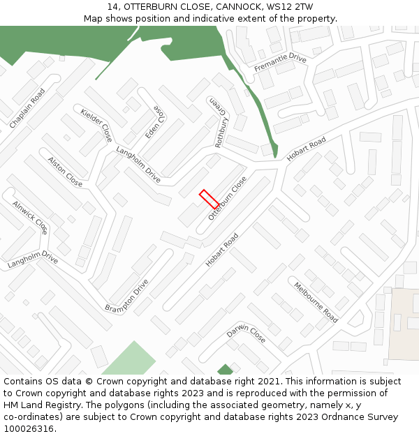 14, OTTERBURN CLOSE, CANNOCK, WS12 2TW: Location map and indicative extent of plot