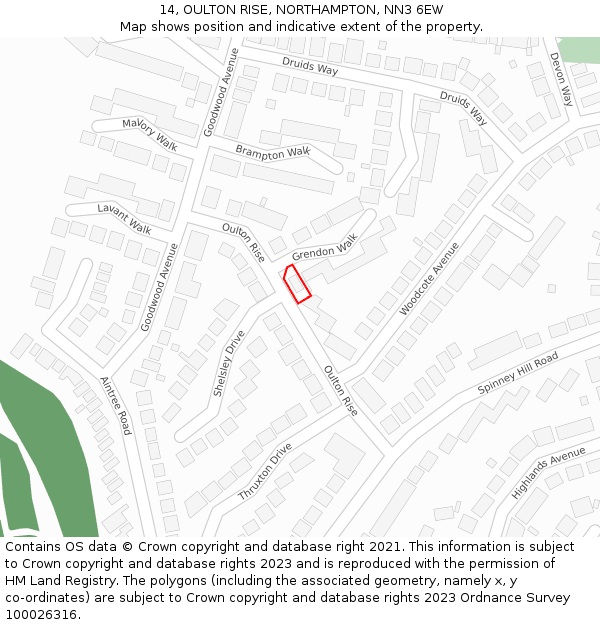 14, OULTON RISE, NORTHAMPTON, NN3 6EW: Location map and indicative extent of plot