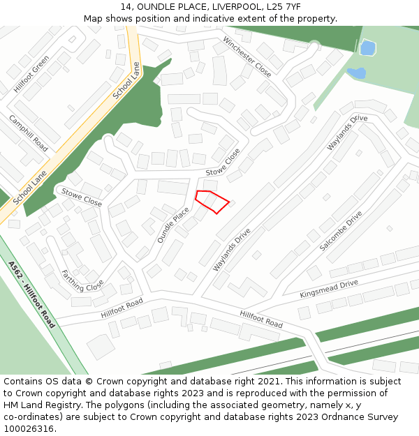 14, OUNDLE PLACE, LIVERPOOL, L25 7YF: Location map and indicative extent of plot