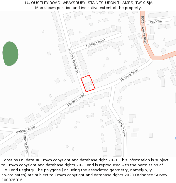 14, OUSELEY ROAD, WRAYSBURY, STAINES-UPON-THAMES, TW19 5JA: Location map and indicative extent of plot