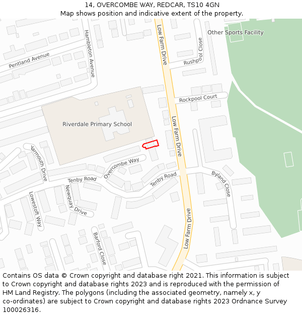 14, OVERCOMBE WAY, REDCAR, TS10 4GN: Location map and indicative extent of plot