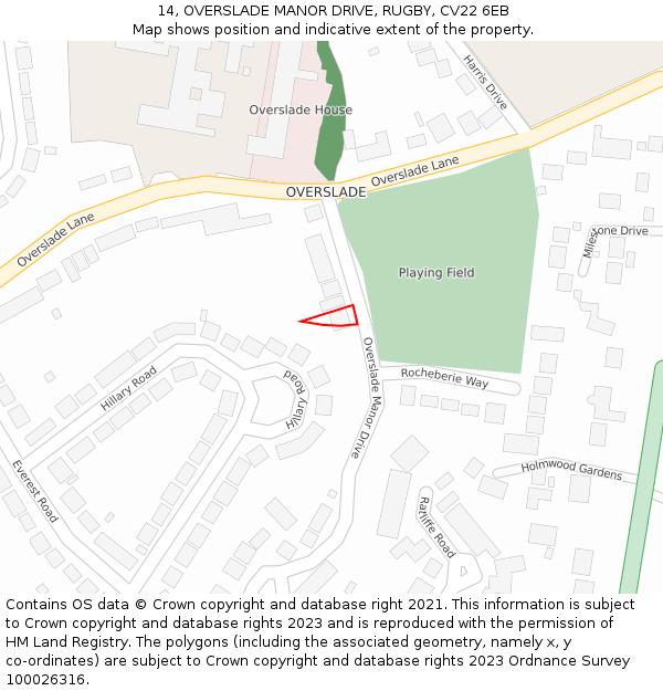 14, OVERSLADE MANOR DRIVE, RUGBY, CV22 6EB: Location map and indicative extent of plot