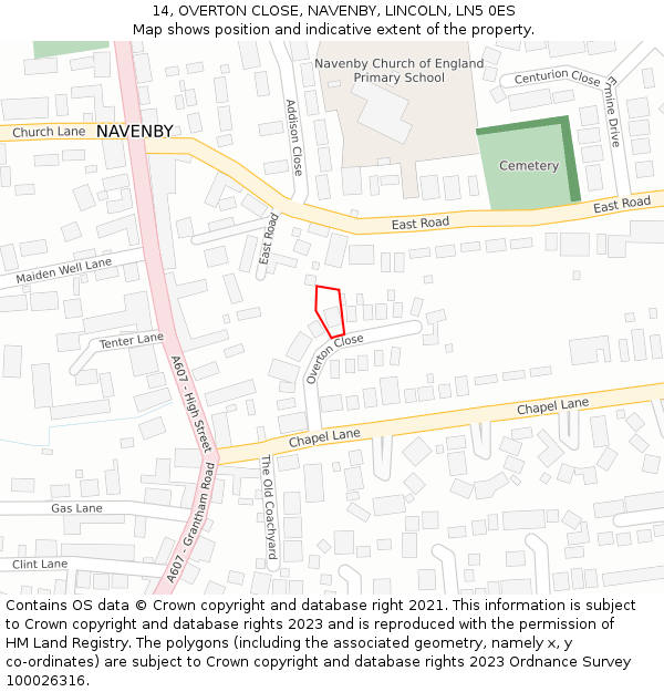 14, OVERTON CLOSE, NAVENBY, LINCOLN, LN5 0ES: Location map and indicative extent of plot