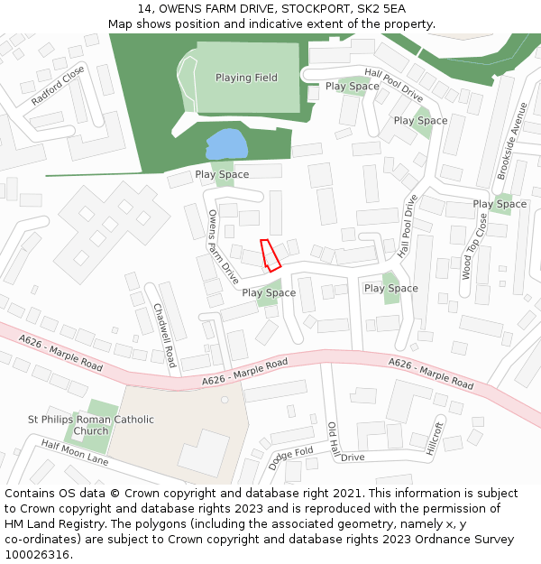14, OWENS FARM DRIVE, STOCKPORT, SK2 5EA: Location map and indicative extent of plot