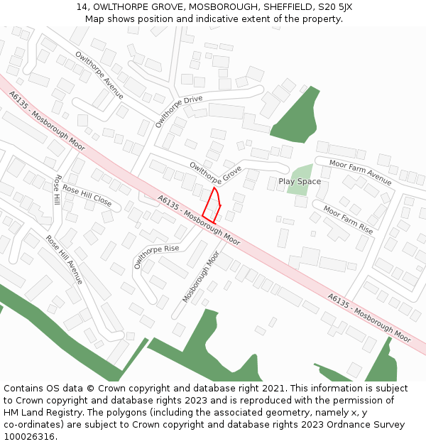 14, OWLTHORPE GROVE, MOSBOROUGH, SHEFFIELD, S20 5JX: Location map and indicative extent of plot