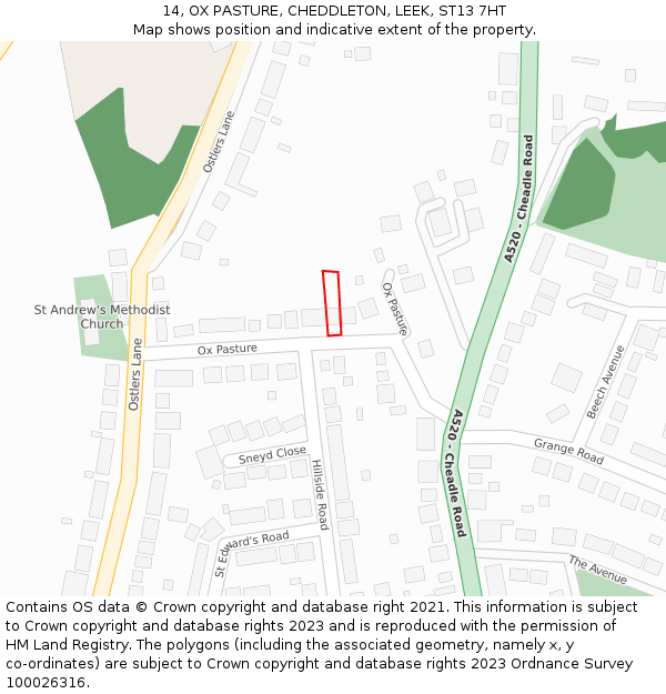 14, OX PASTURE, CHEDDLETON, LEEK, ST13 7HT: Location map and indicative extent of plot