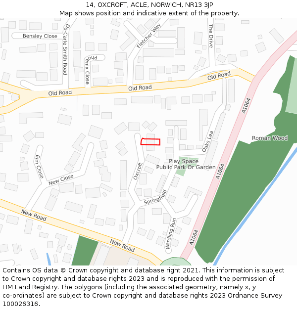 14, OXCROFT, ACLE, NORWICH, NR13 3JP: Location map and indicative extent of plot