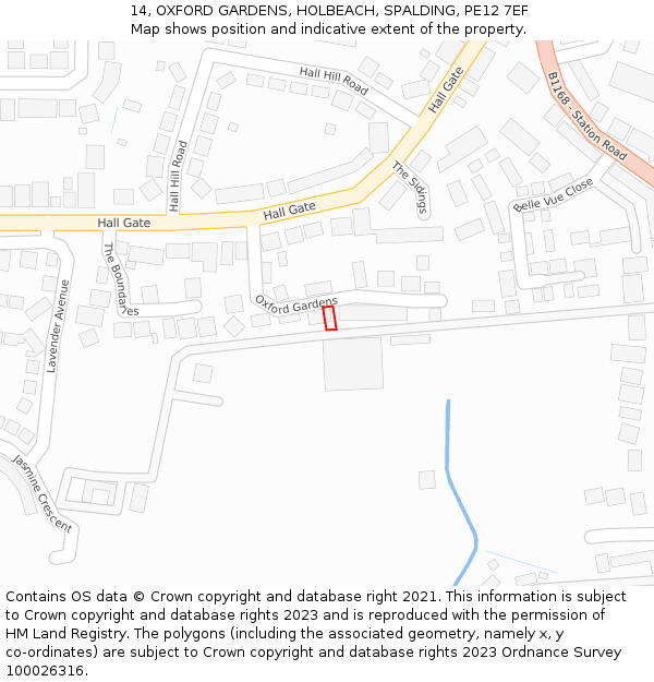 14, OXFORD GARDENS, HOLBEACH, SPALDING, PE12 7EF: Location map and indicative extent of plot