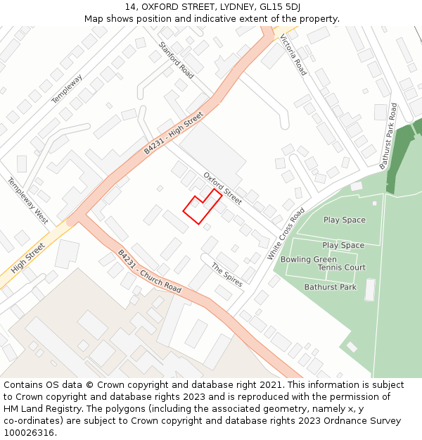 14, OXFORD STREET, LYDNEY, GL15 5DJ: Location map and indicative extent of plot