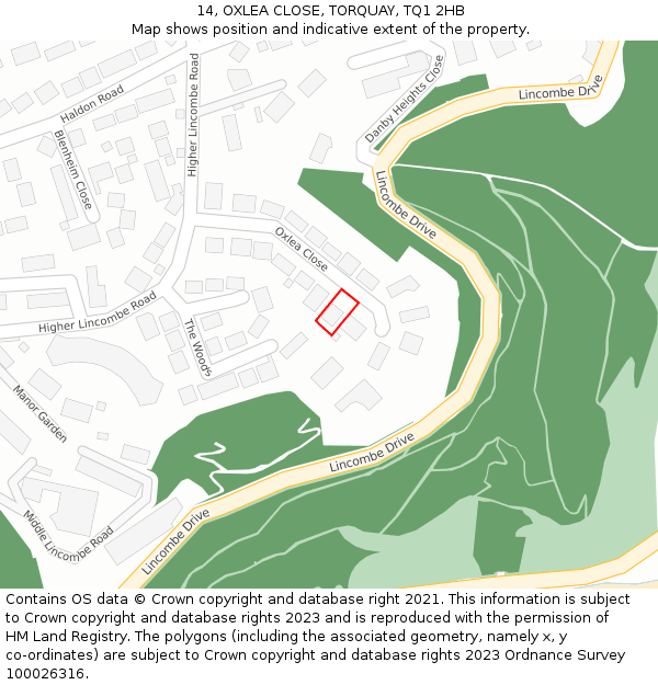 14, OXLEA CLOSE, TORQUAY, TQ1 2HB: Location map and indicative extent of plot