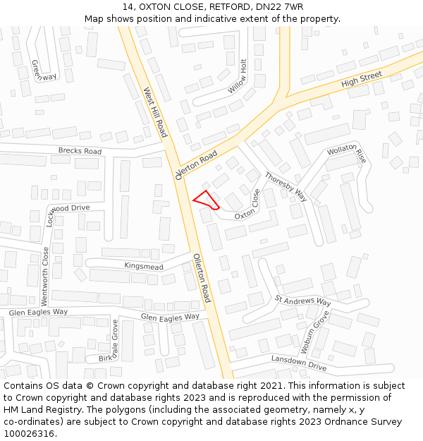 14, OXTON CLOSE, RETFORD, DN22 7WR: Location map and indicative extent of plot