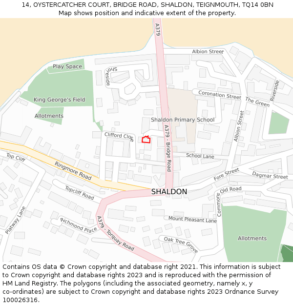 14, OYSTERCATCHER COURT, BRIDGE ROAD, SHALDON, TEIGNMOUTH, TQ14 0BN: Location map and indicative extent of plot