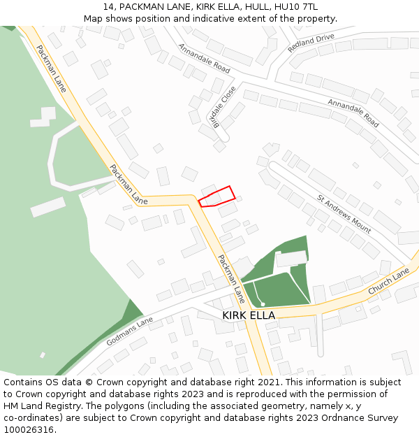 14, PACKMAN LANE, KIRK ELLA, HULL, HU10 7TL: Location map and indicative extent of plot