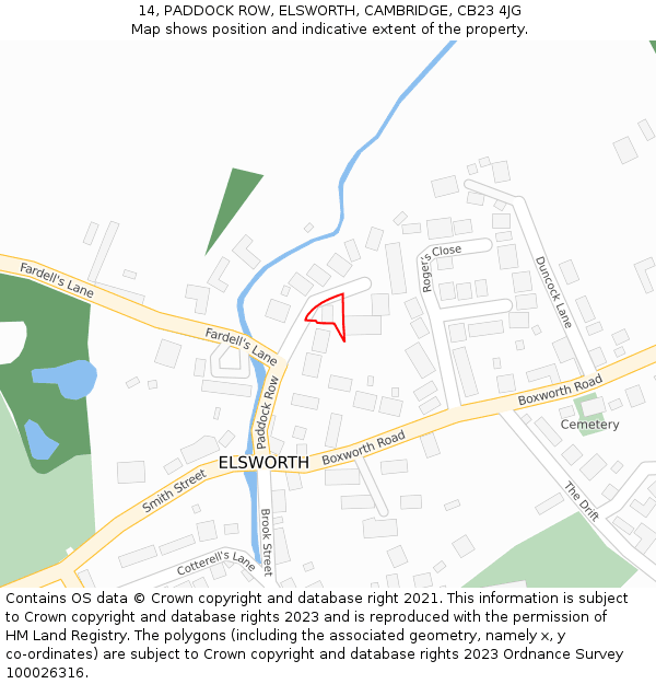 14, PADDOCK ROW, ELSWORTH, CAMBRIDGE, CB23 4JG: Location map and indicative extent of plot