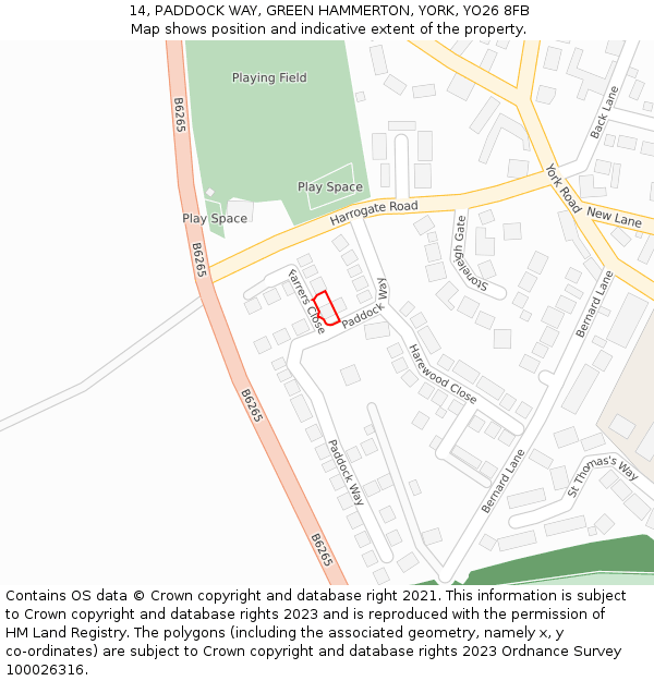 14, PADDOCK WAY, GREEN HAMMERTON, YORK, YO26 8FB: Location map and indicative extent of plot