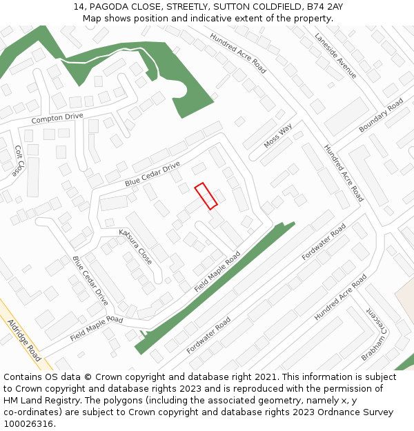 14, PAGODA CLOSE, STREETLY, SUTTON COLDFIELD, B74 2AY: Location map and indicative extent of plot