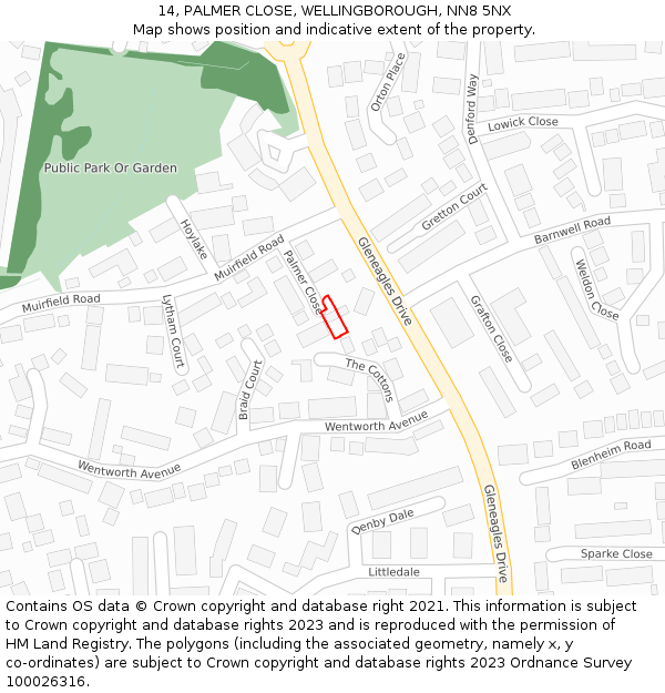 14, PALMER CLOSE, WELLINGBOROUGH, NN8 5NX: Location map and indicative extent of plot