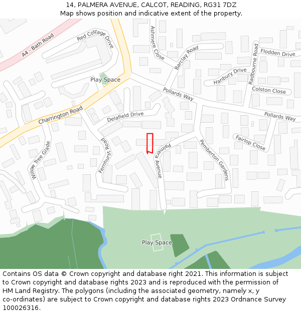 14, PALMERA AVENUE, CALCOT, READING, RG31 7DZ: Location map and indicative extent of plot
