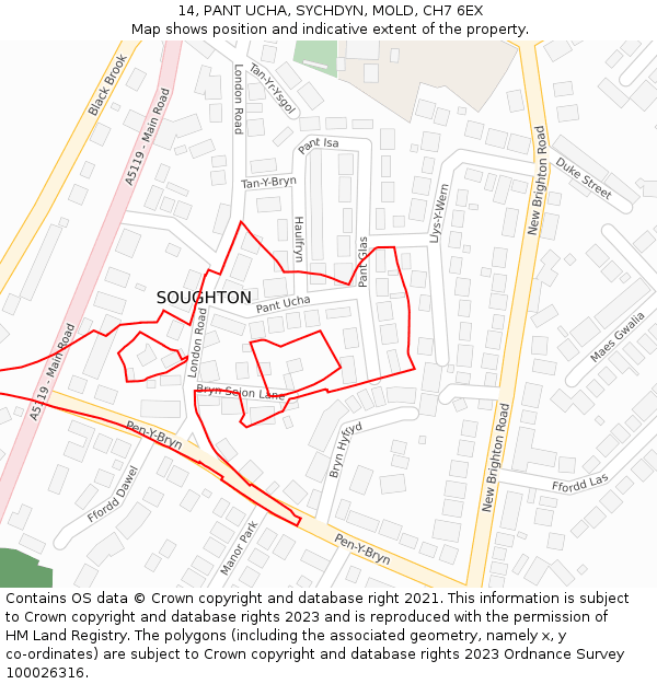 14, PANT UCHA, SYCHDYN, MOLD, CH7 6EX: Location map and indicative extent of plot