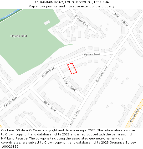 14, PANTAIN ROAD, LOUGHBOROUGH, LE11 3NA: Location map and indicative extent of plot