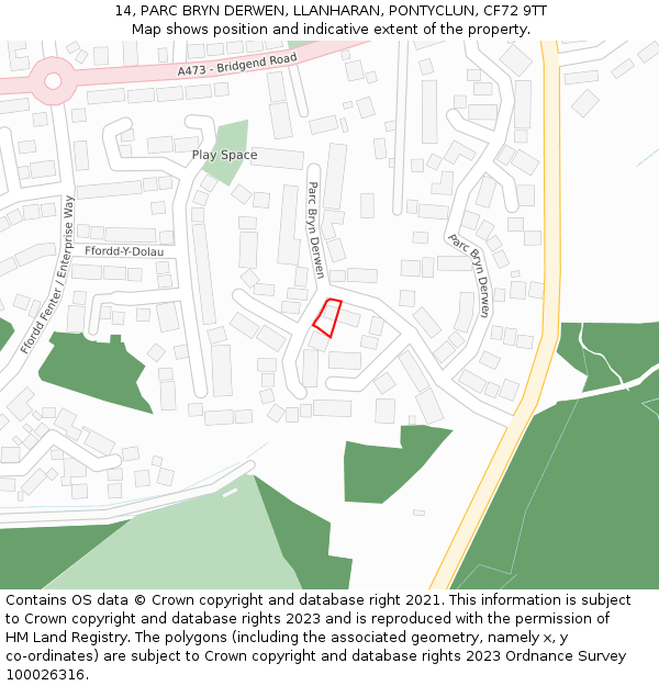 14, PARC BRYN DERWEN, LLANHARAN, PONTYCLUN, CF72 9TT: Location map and indicative extent of plot