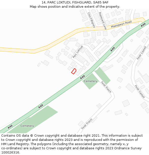 14, PARC LOKTUDI, FISHGUARD, SA65 9AF: Location map and indicative extent of plot