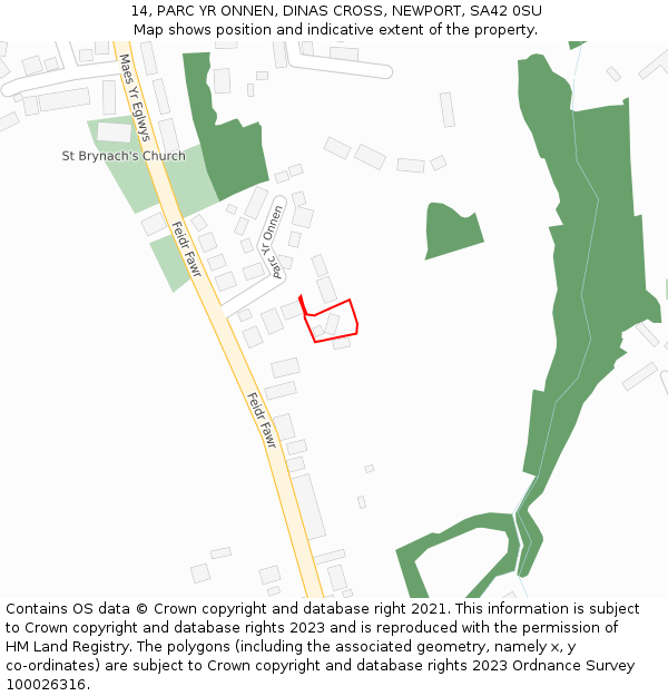 14, PARC YR ONNEN, DINAS CROSS, NEWPORT, SA42 0SU: Location map and indicative extent of plot