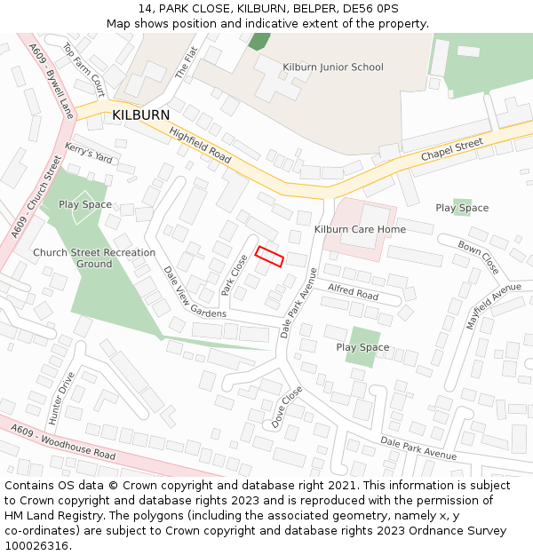 14, PARK CLOSE, KILBURN, BELPER, DE56 0PS: Location map and indicative extent of plot